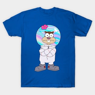 Squirrel Sandy Cheeks from Spongebob stands with his hands folded. Holographic helmet T-Shirt